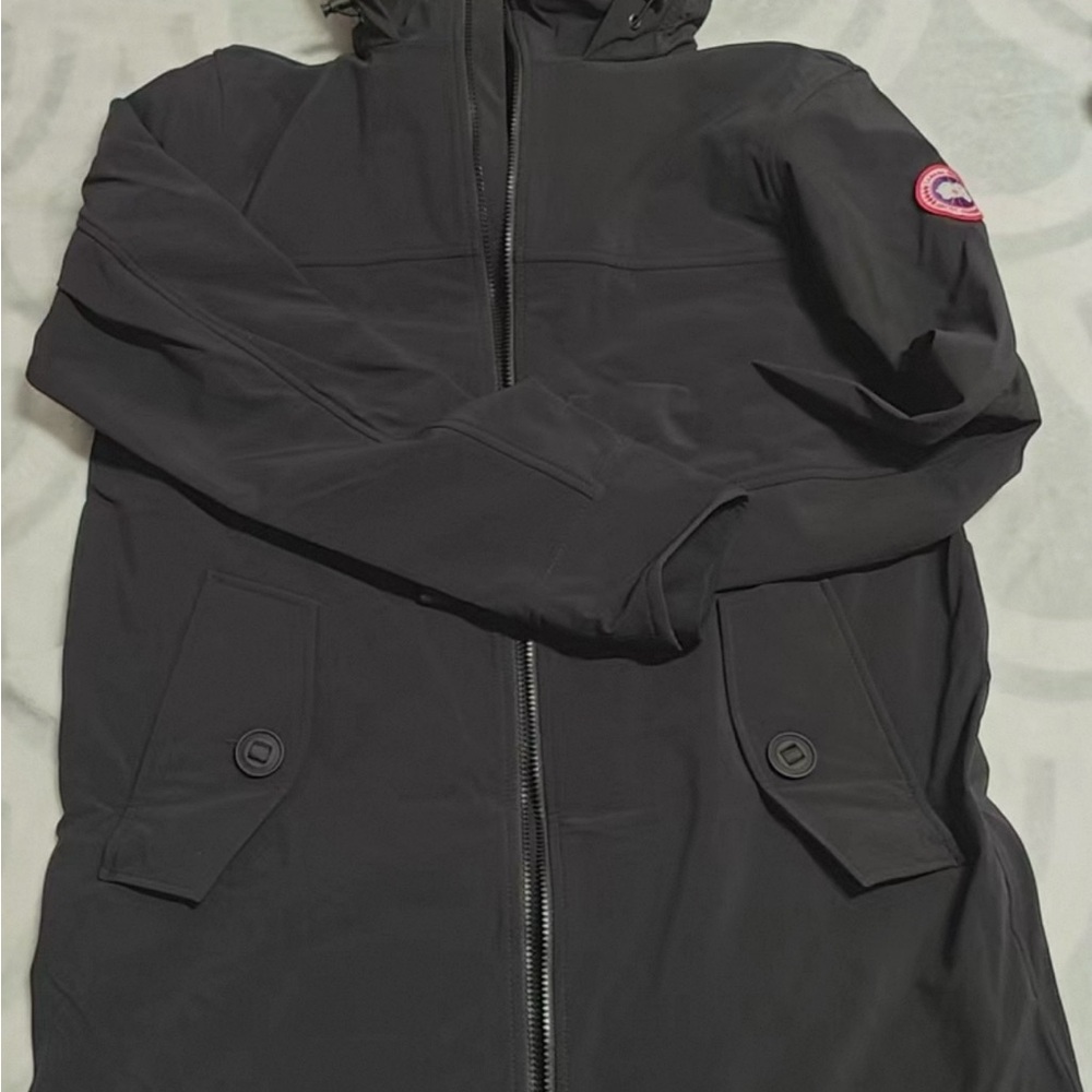 ✨💯CANADA GOOSE Black Hooded Jacket  Patch  100% authentic coat  L